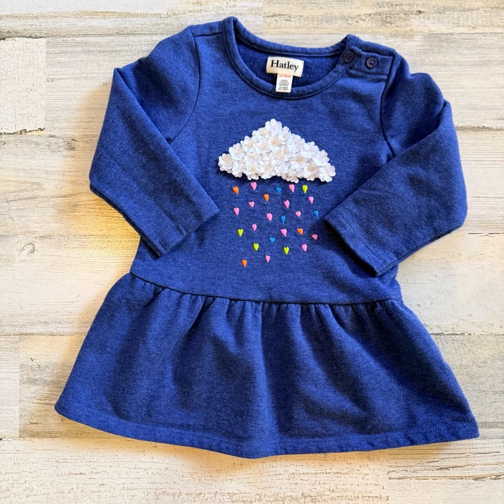 Hatley Blue Cloud Heart Rain Dress 18-24M Toddler Girls Long Sleeve Cute